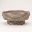 Wickham Rattan Footed Fruit Bowl, side view of the empty pale woven footed bowl