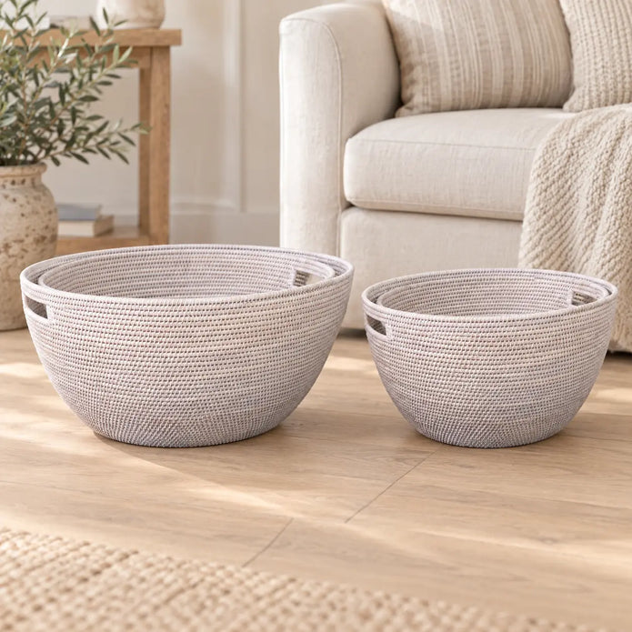Lows Wickham rattan laundry baskets in a natural woven design for stylish home storage