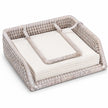 Wickham Rattan Napkin Holder With Weight, pale woven holder filled with white napkins against white