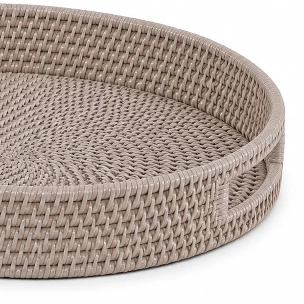 Wickham Rattan Oval Small Tray With Handles, close-up of the woven base and curved raised rim