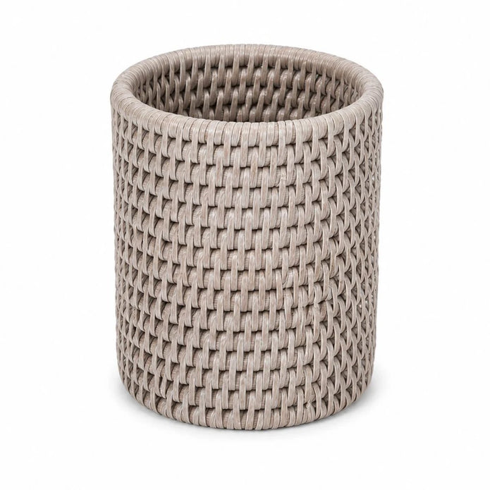 Wickham Rattan Pen Or Storage Pot, empty pale woven cylindrical pot against white