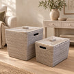 Lows Wickham rattan rectangle storage boxes in two sizes, woven home decor storage containers
