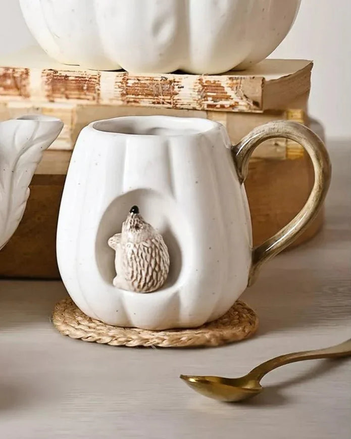 Autumn-themed Hedgehug small mug featuring a pumpkin and hedgehog design by Widdop & Co.