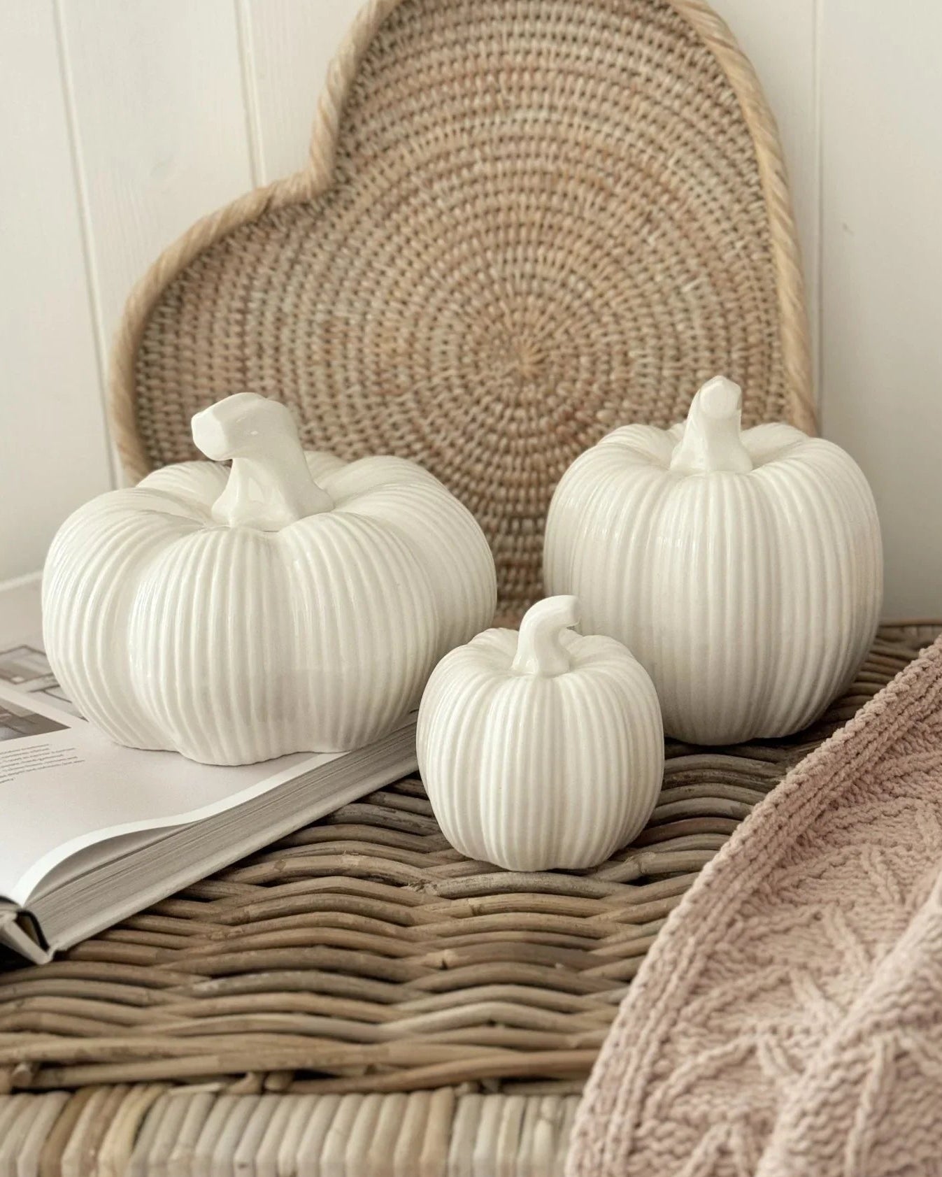 White Ceramic Ribbed Pumpkin - Lulu Loves Home