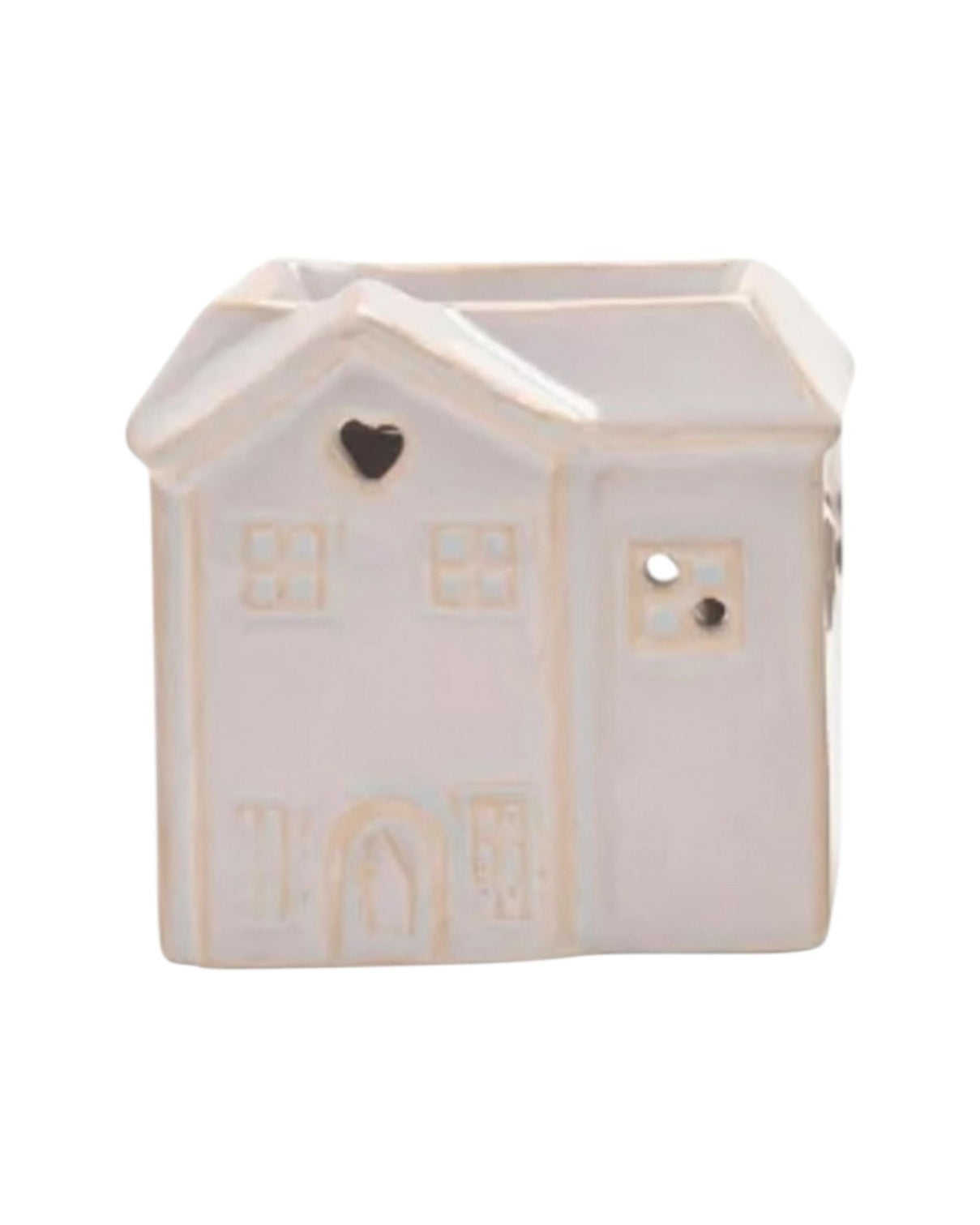 Beige ceramic house wax burner by Widdop & Co, small decorative candle warmer with detailed house design.
