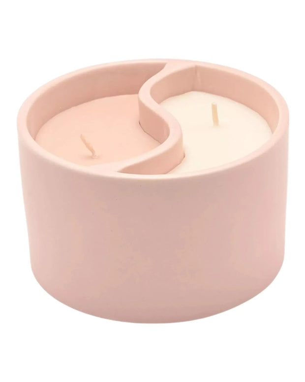 Serenity Yin Yan Breathe and Flow ceramic candle by Widdop & Co, with calming Yin Yan design and soft candlelight.