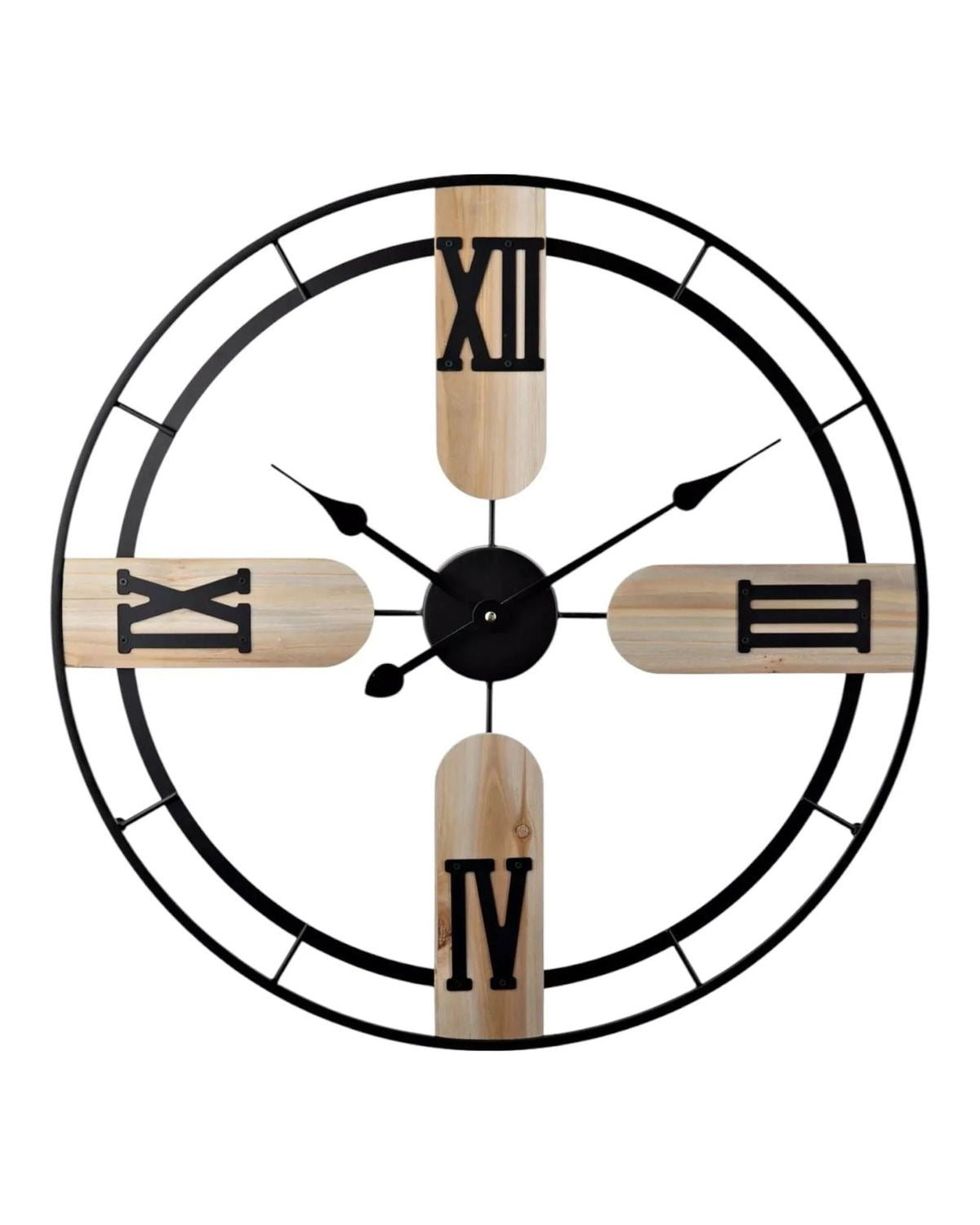 Black and wood Widdop & Co wall clock with cut-out design, featuring a modern and stylish clock face for contemporary decor.