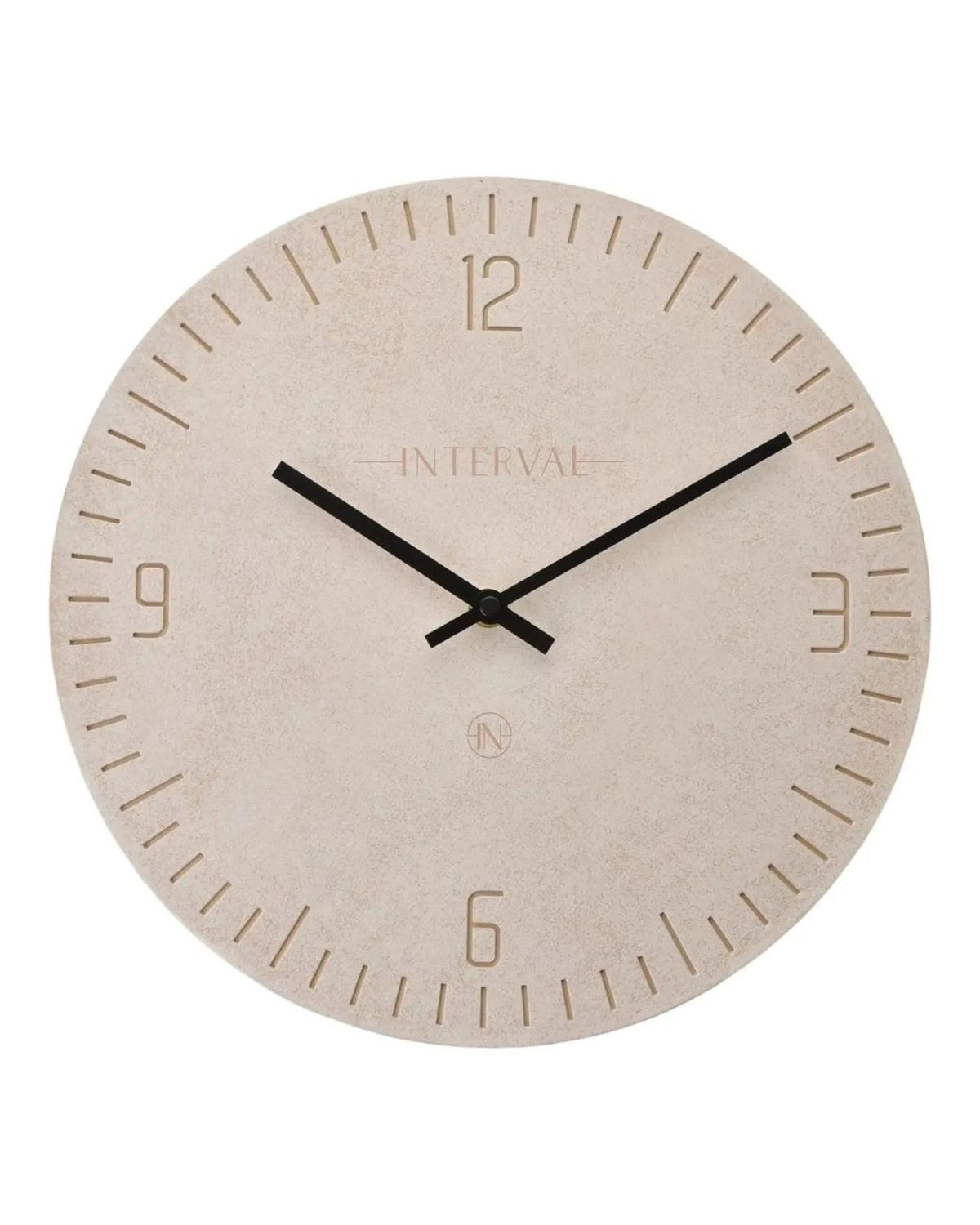 Widdop & Co beige stone Interval wall clock with round face and minimalistic design, suitable for modern home decor.