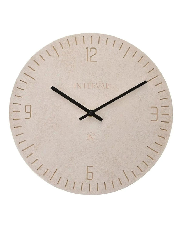 Widdop & Co beige stone Interval wall clock with round face and minimalistic design, suitable for modern home decor.
