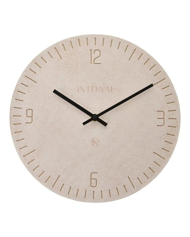Widdop & Co beige stone Interval wall clock with round face and minimalistic design, suitable for modern home decor.
