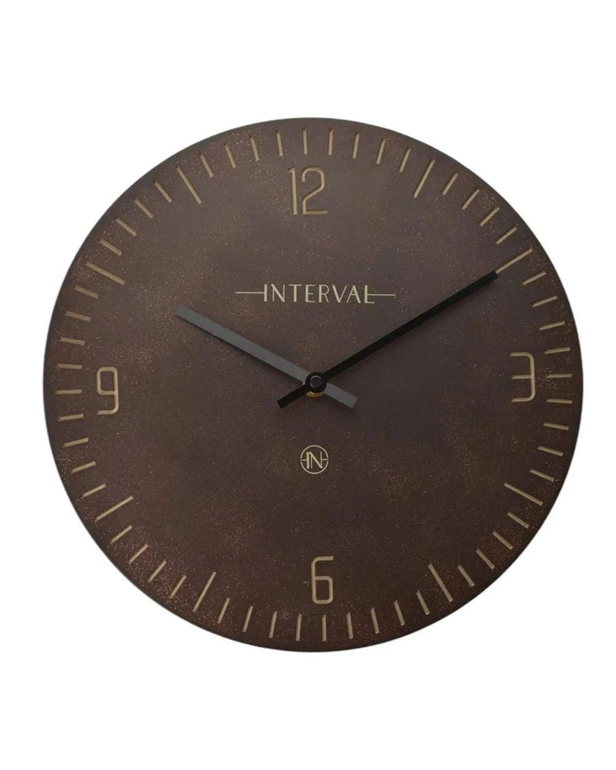 Widdop & Co Interval Wall Clock in brown umber with modern design, round shape, and easy-to-read clock face.