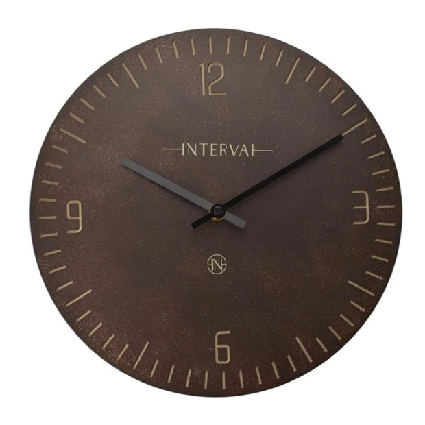 Widdop & Co Interval Wall Clock in brown umber with modern design, round shape, and easy-to-read clock face.