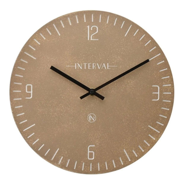 Taupe Mushroom Interval Wall Clock by Widdop & Co, featuring a modern round design with minimalist style and clear clock hands.