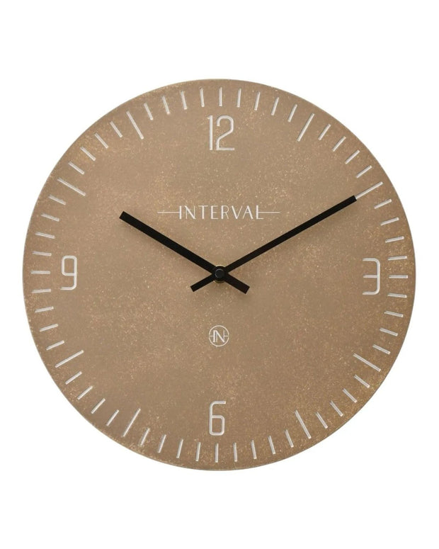 Taupe Mushroom Interval Wall Clock by Widdop & Co, featuring a modern round design with minimalist style and clear clock hands.