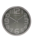 Metallic silver round wall clock by Widdop & Co with black hour and minute hands, sleek modern design for home decor.