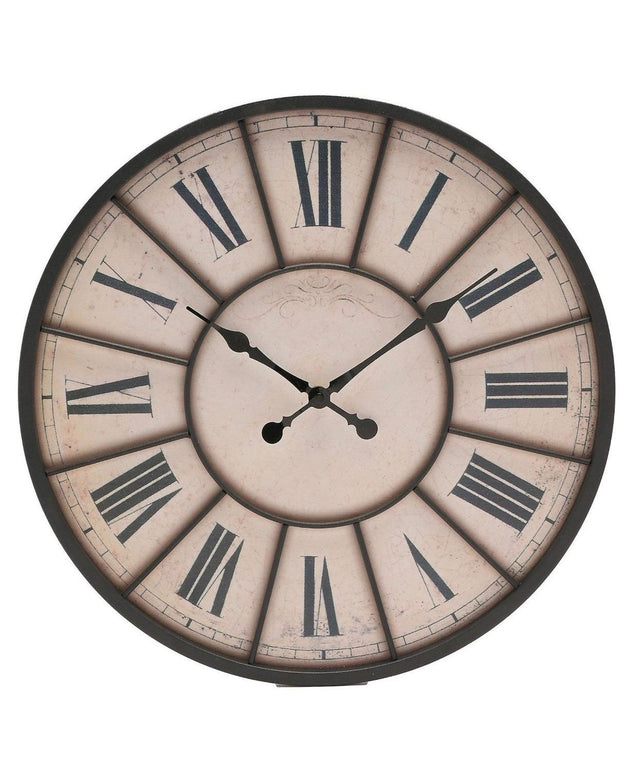 Widdop & Co Roman Dial Panelled Wall Clock with classic design and white Roman numeral dial on a wooden panel background.