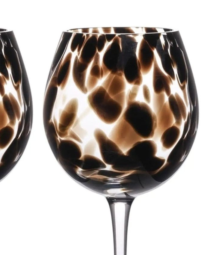 Brown Tortoise Print Wine Glasses - Set of Two