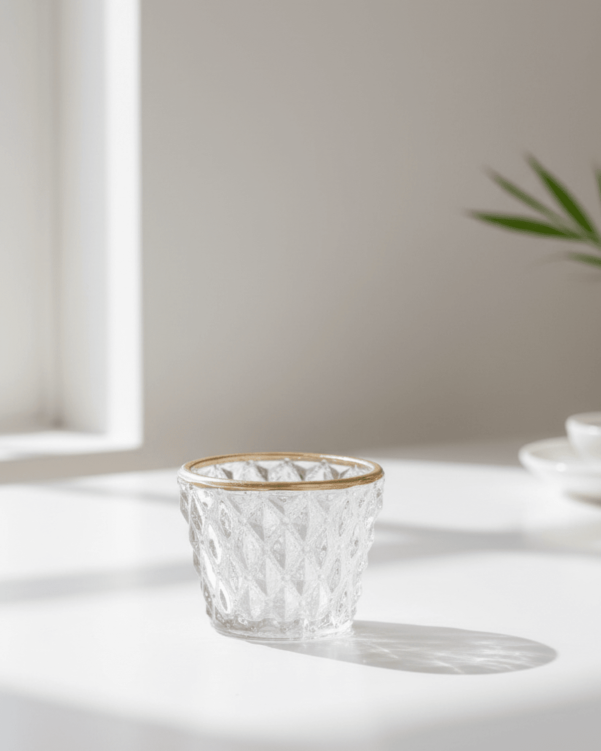 Clear glass votive candle holders by Widdop & Co, elegant home decor accents for candles on tables or shelves.