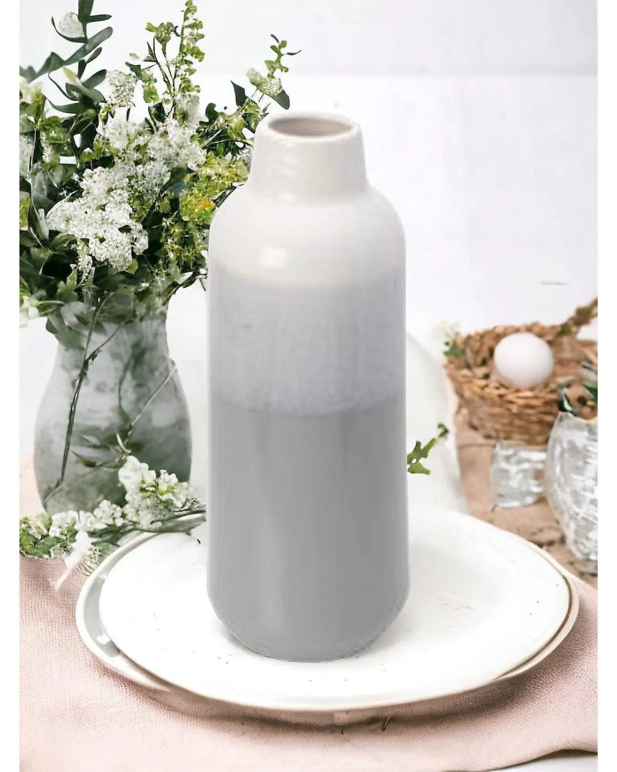 Grey ceramic reactive glaze vase, Widdop & Co home decor piece with a textured, artistic finish for stylish interior accents.