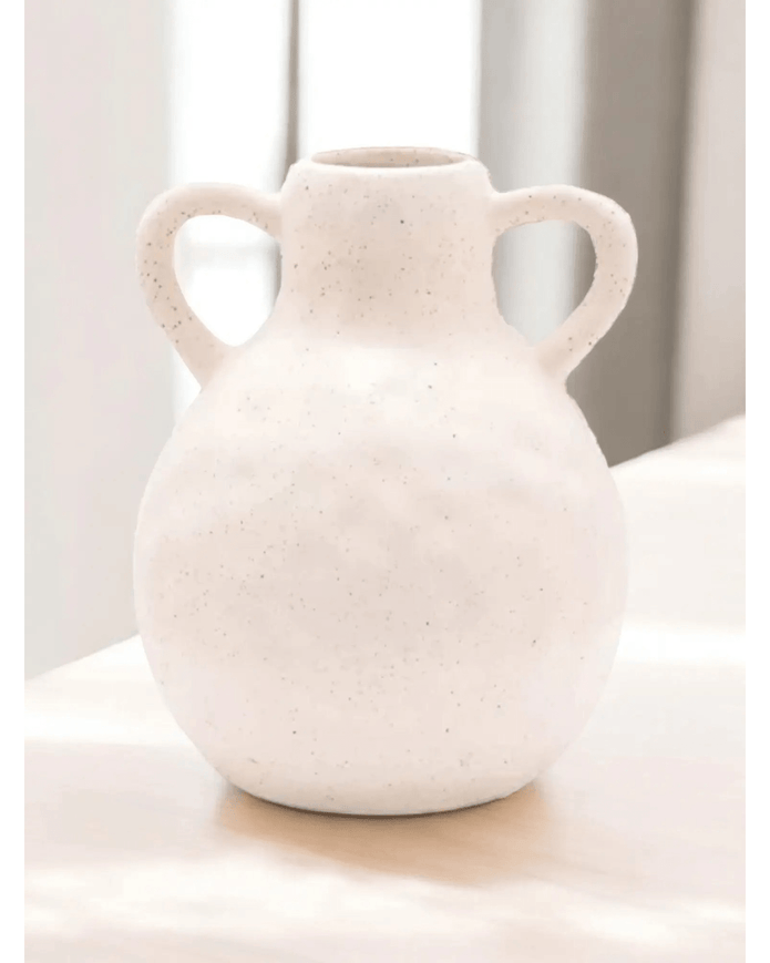 Natural Speckled Cream Ceramic Round Vase With Handles - Home DecorHome Decor - Lulu Loves Home