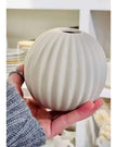 Neutral beige ribbed small round vase from Widdop & Co, ideal for kitchen and dining decor.
