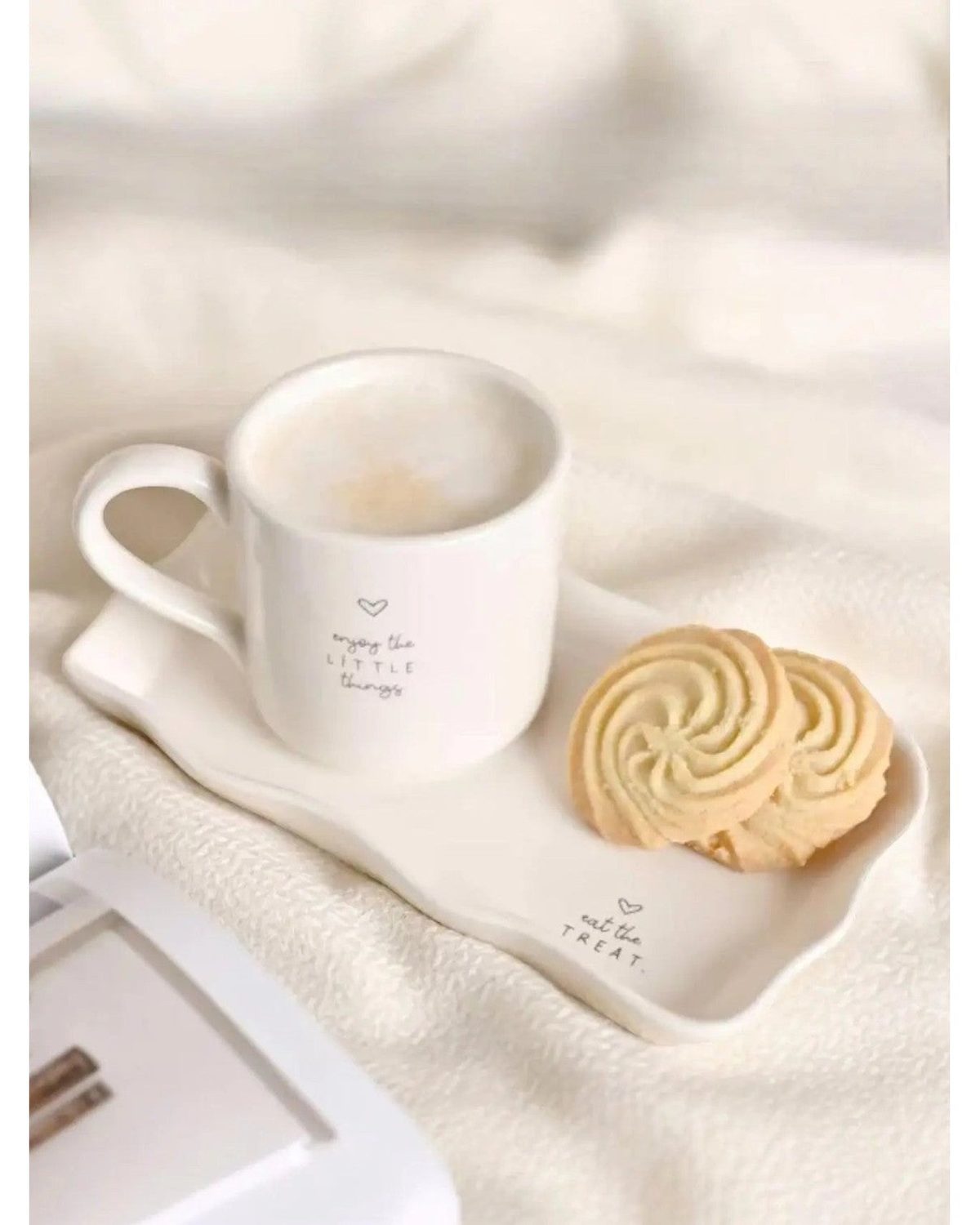 Rectangular beige plate with matching mug set from Widdop & Co, perfect for kitchen and dining decor.