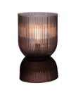 Brown curved LED glass lamp by Widdop & Co, illuminated with a warm glow, designed for stylish lighting decor.