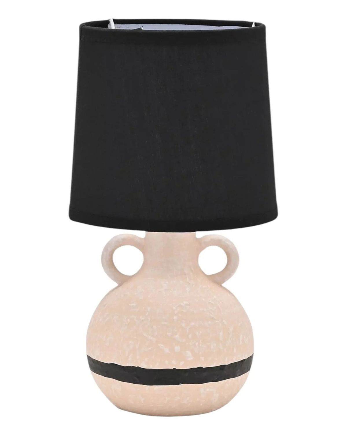 Cream and black Widdop & Co lighting lamp with a sleek, modern design and fabric shade, suitable for contemporary home decor.