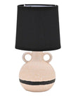 Cream and black Widdop & Co lighting lamp with a sleek, modern design and fabric shade, suitable for contemporary home decor.