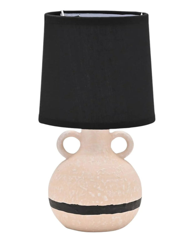 Cream and black Widdop & Co lighting lamp with a sleek, modern design and fabric shade, suitable for contemporary home decor.