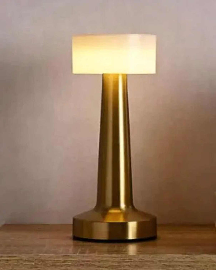 Widdop & Co LED bronze touch lamp with flat white glass shade, modern lighting fixture with a sleek design.