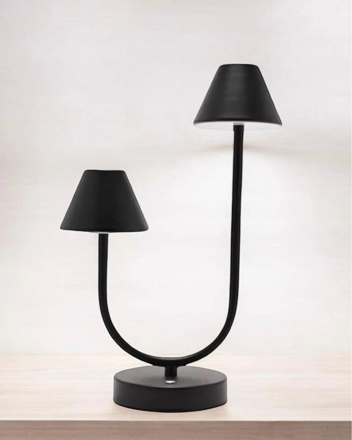 Black LED double touch desk lamp by Widdop & Co with modern design and adjustable lighting for workspace illumination.