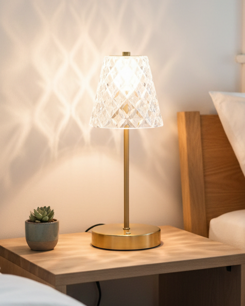 LED Light Up Touch Medium Desk Lamp With Crystal Glass Shade