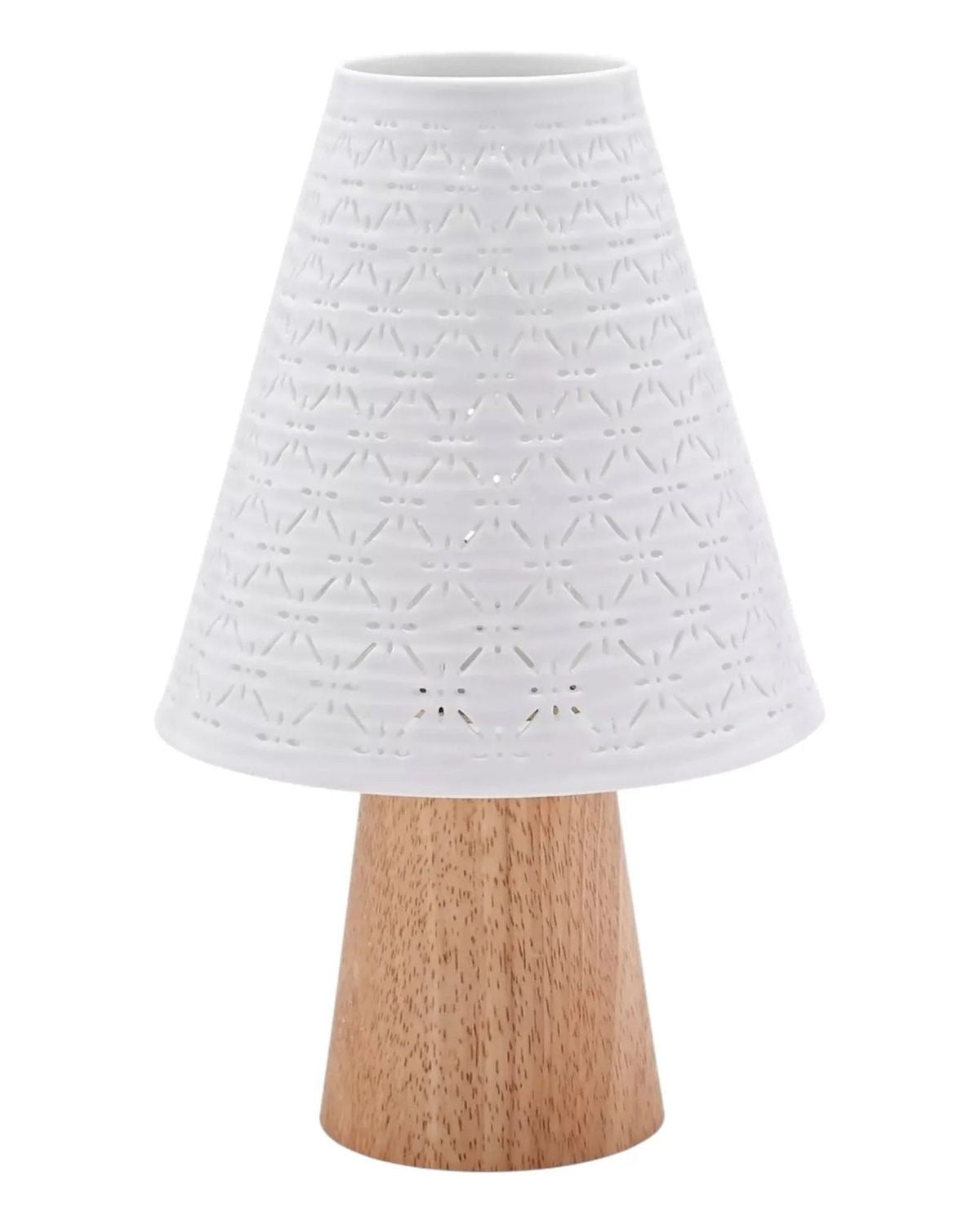 Ceramic mushroom lamp from Widdop & Co with soft lighting, featuring a whimsical design and a smooth, glazed surface.