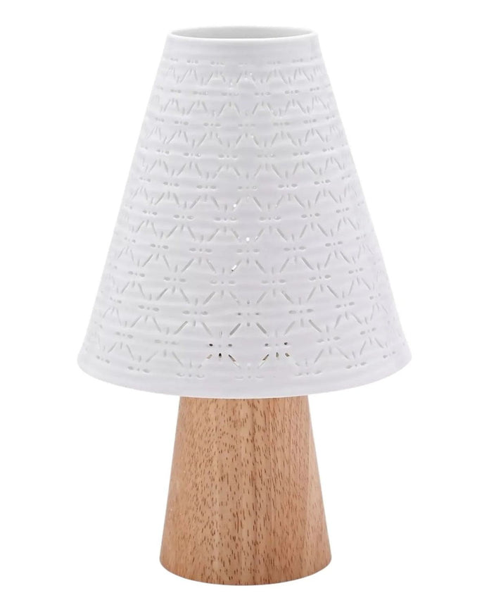 Ceramic mushroom lamp from Widdop & Co with soft lighting, featuring a whimsical design and a smooth, glazed surface.