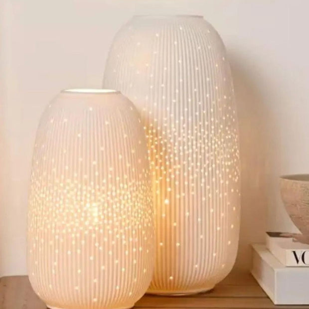White Ceramic Loire Ribbed Straight Table Lamp - LightingLighting - Lulu Loves Home