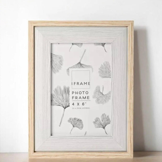 Natural wood and grey effect photo frame by Widdop & Co, designed for 4x6 photos, showcasing a stylish and elegant decorative frame.