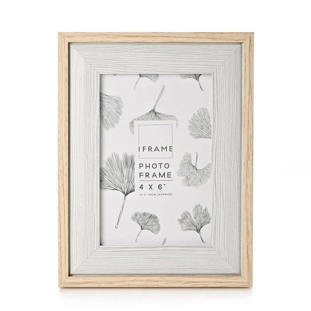 Natural wood and grey effect photo frame by Widdop & Co for 4x6 photos, showcasing a stylish and modern design.