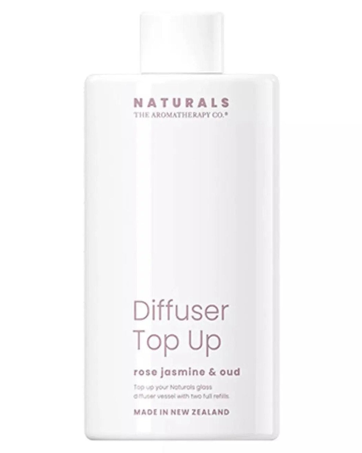 Widdop & Co Naturals Luxury Reed Diffuser Refill with Rose, Jasmine, and Oud scent, featuring a sleek diffuser bottle and reeds.