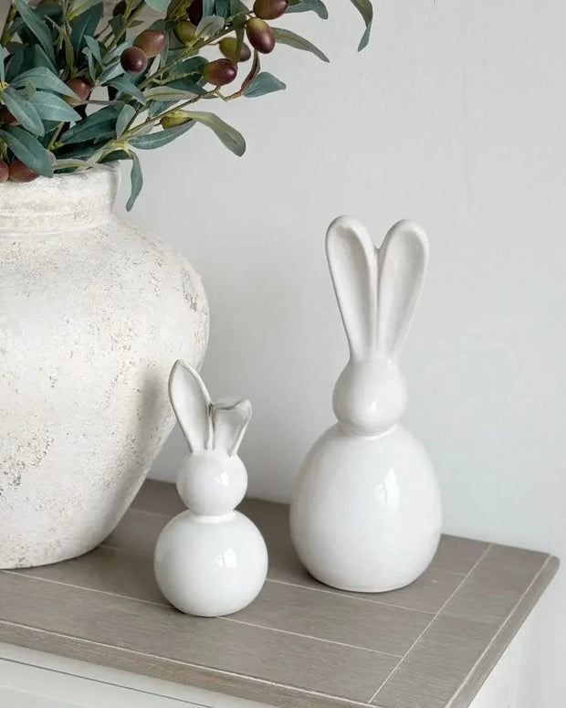 Large white ceramic bunny rabbit with long ears, decorative spring figurine by Widdop & Co, perfect for seasonal decor.