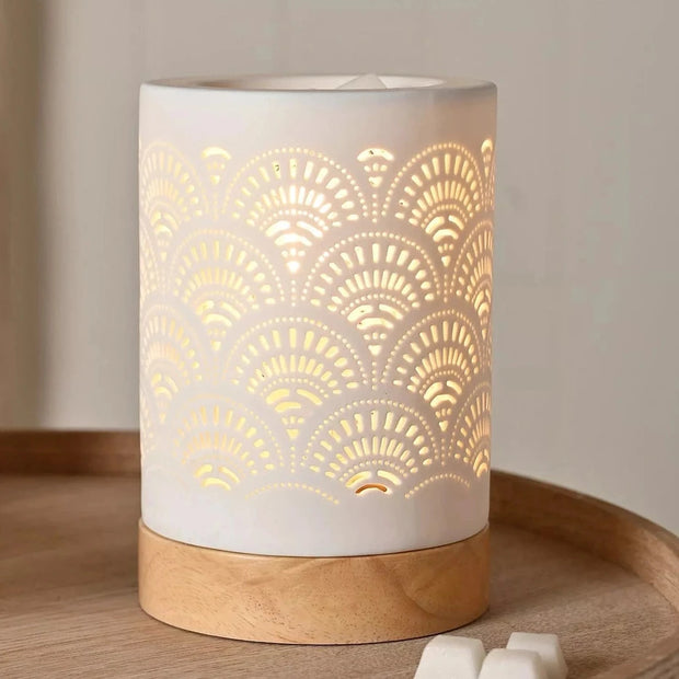 White Ceramic Loire Wax Melt & Oil Electric Burner - White Lace