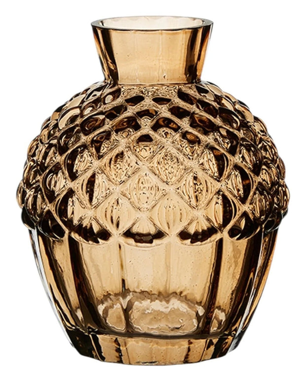 Small brown glass acorn-shaped Christmas vase by Wikholmform, featuring a smooth surface and festive design.