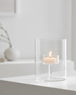 Glass tealight candle lantern by Wikholmform, decorative home décor piece with a clear glass design for ambient lighting.