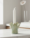 Green Tulip Ceramic Candle Holder by Wikholmform, a stylish home decor piece with a tulip design and glossy ceramic finish.