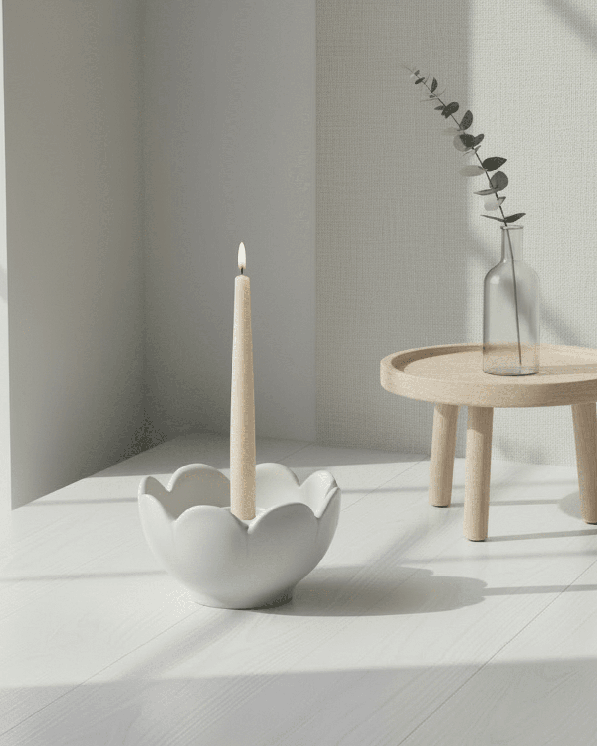 Grey ceramic flower candle holder by Wikholmform, designed for elegant home decor with a floral motif.