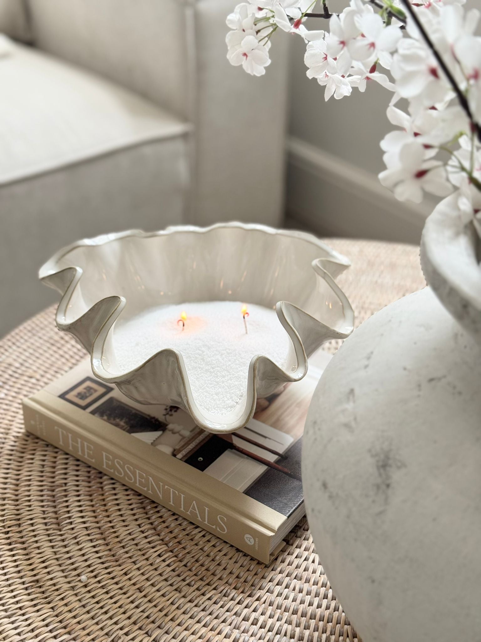 Large white ceramic clam-shaped bowl from Wikholmform, ideal for home décor or decorative display.