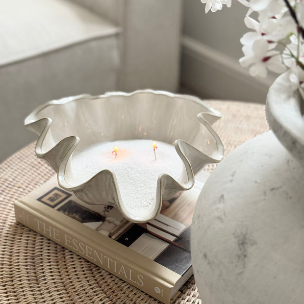 Large white ceramic clam-shaped bowl by Wikholmform, perfect for home decor or decorative display.