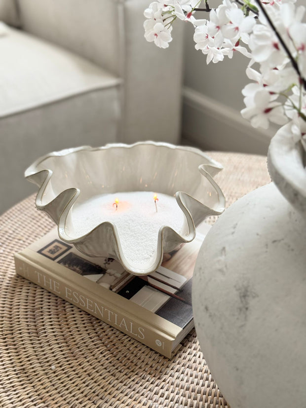 Large white ceramic clam-shaped bowl by Wikholmform, perfect for home décor or decorative display.