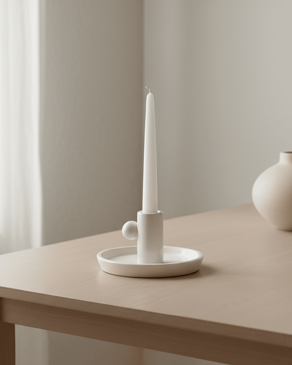 White ceramic candlestick holder by Wikholmform, elegant home decor piece with a sleek, minimalist design.