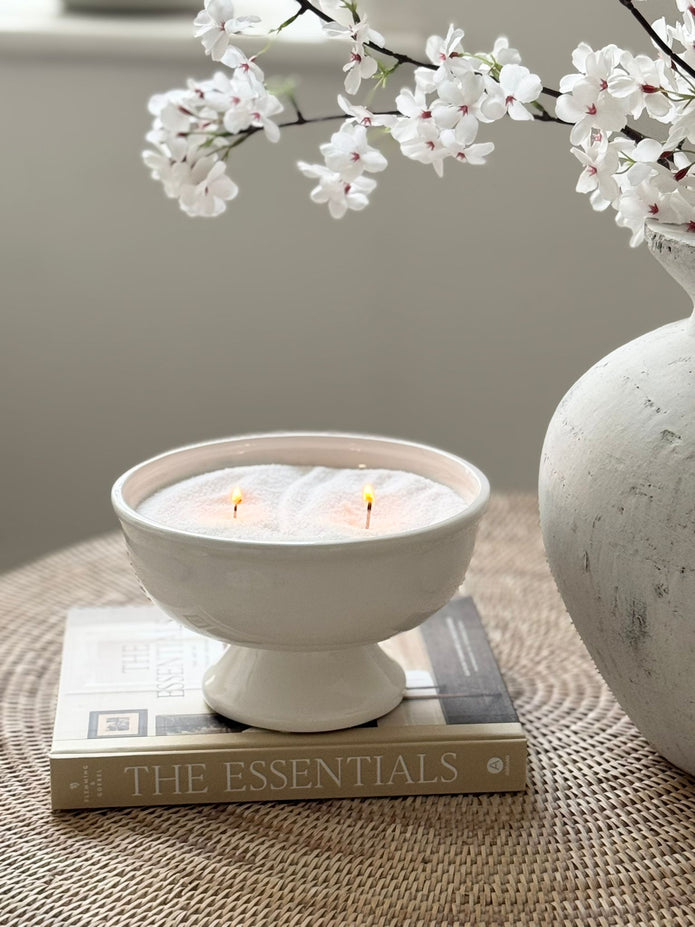 White ceramic footed bowl from Wikholmform, elegant home decor piece with a classic design and ceramic finish.